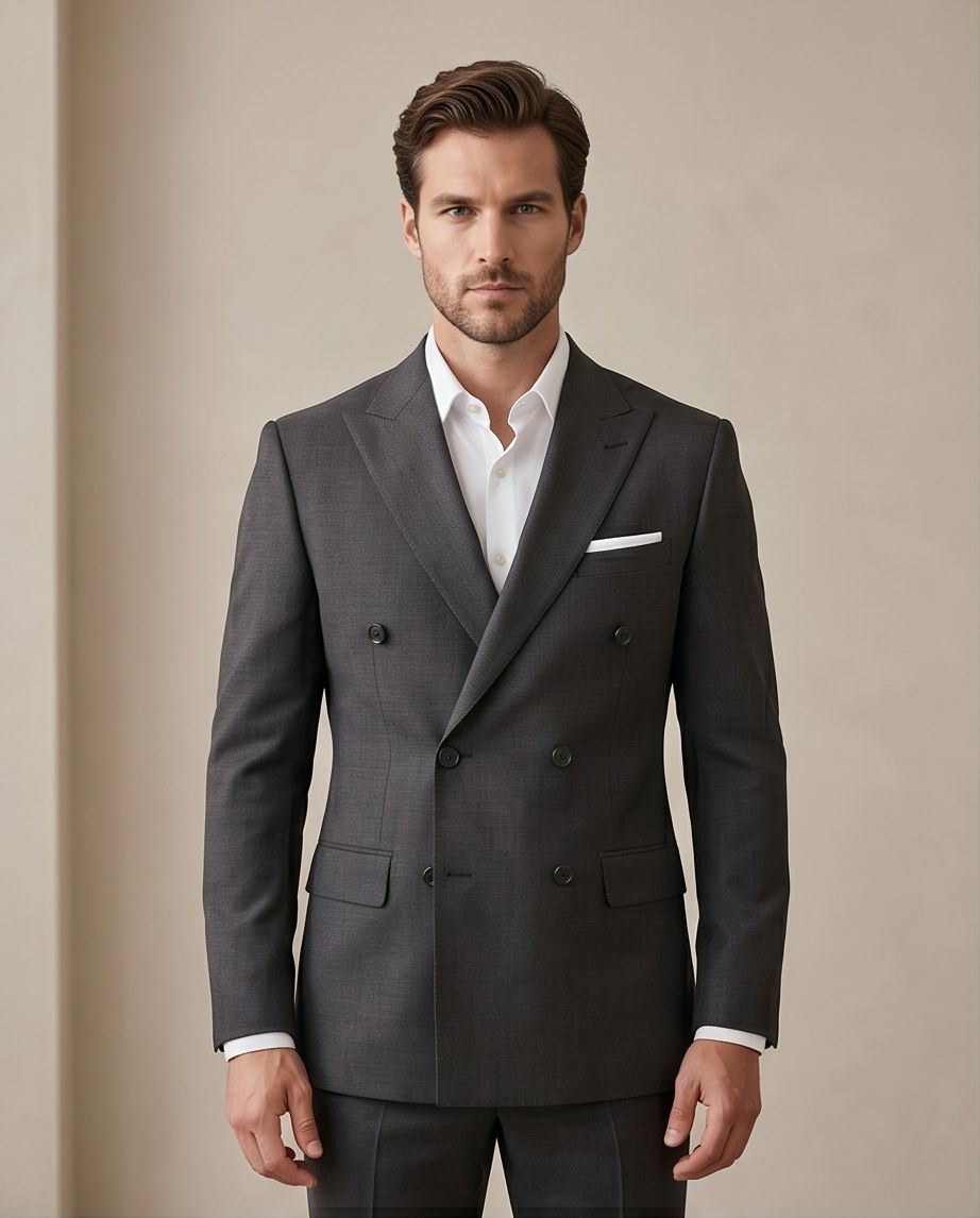 2H #119-02 Black Gray Double Breast Suit