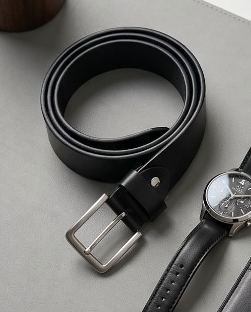 2H Black Genuine Leather Casual Belt