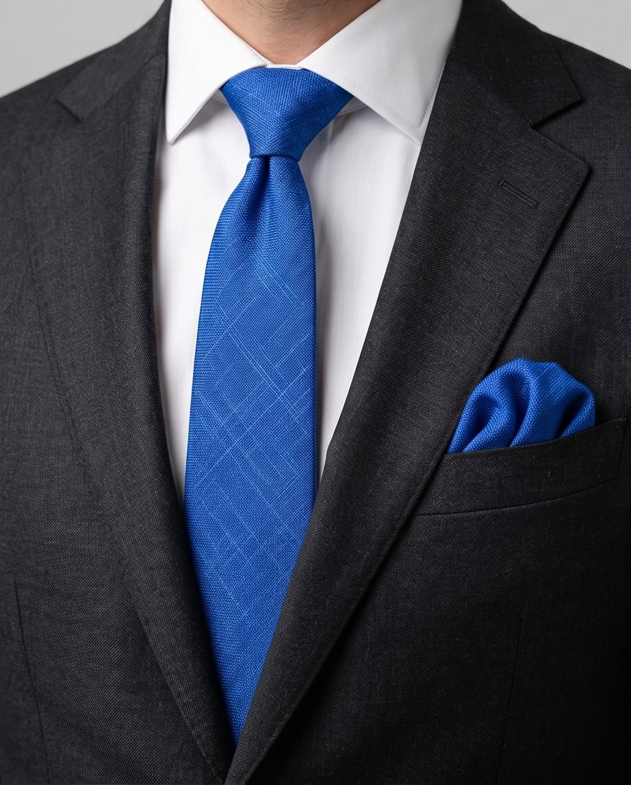 2H Look Linen Blue Necktie With Foulard