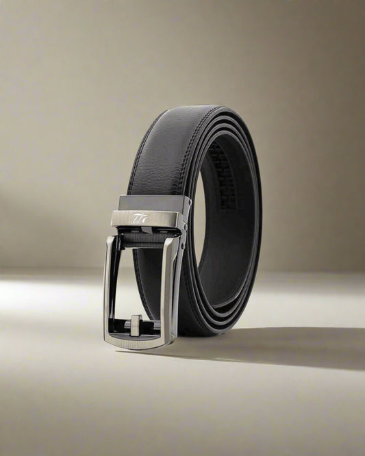 2H Automatic Sliding Buckle Genuine Leather Black Belt For Men