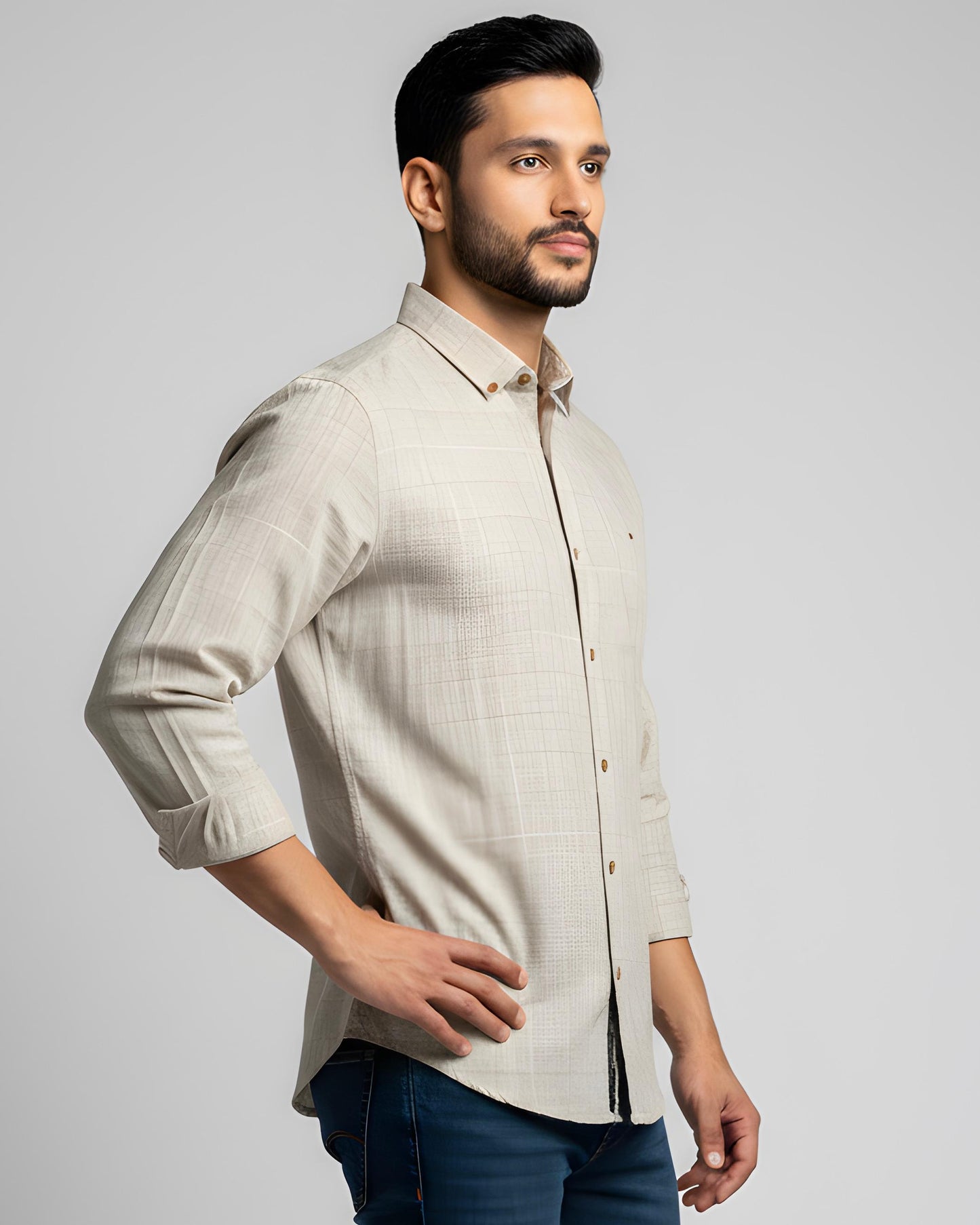 SALE! 2H Beige Squared Linen Shirt