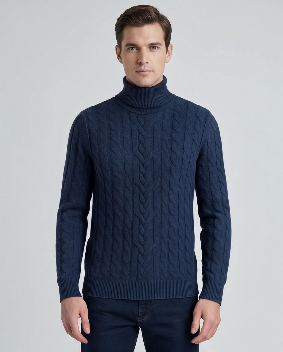 2H #303 Navy High Neck Knitted Sweater