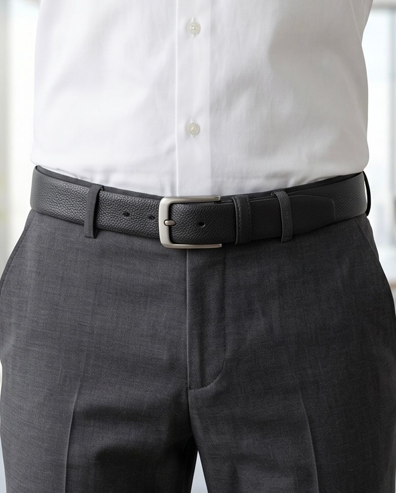 2H #EG Black Leather Casual Belt