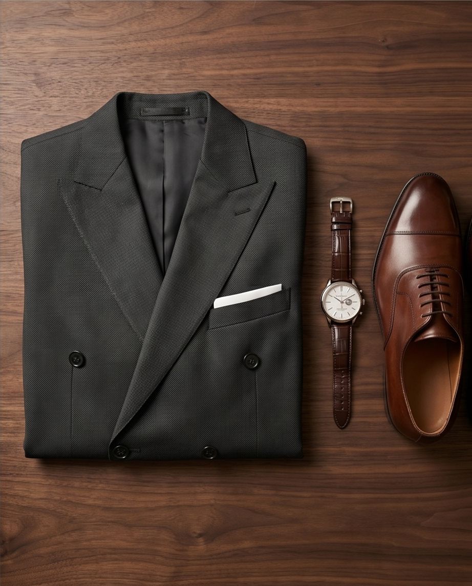 2H #119-02 Black Gray Double Breast Suit