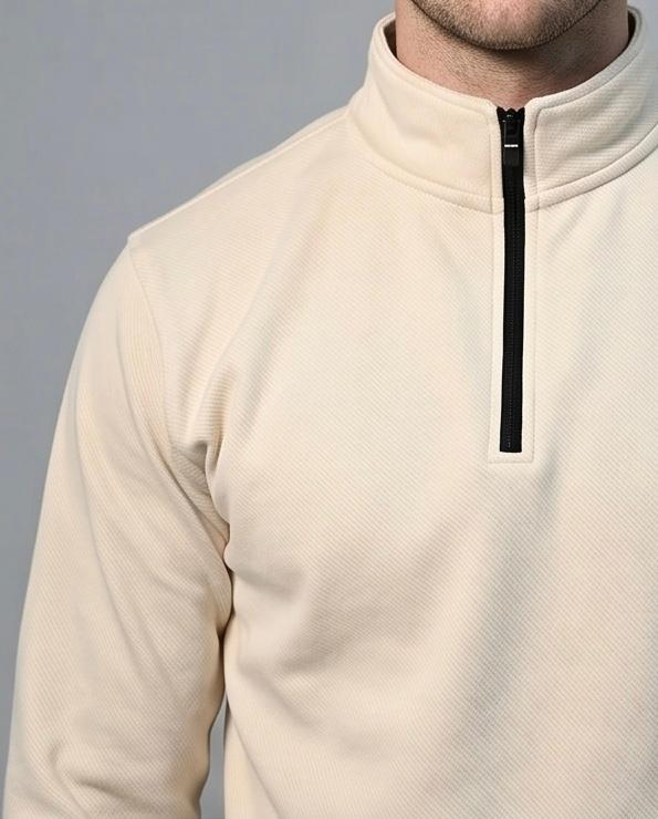 2H #9344 Light Beige High Neck Sweater With Zipper