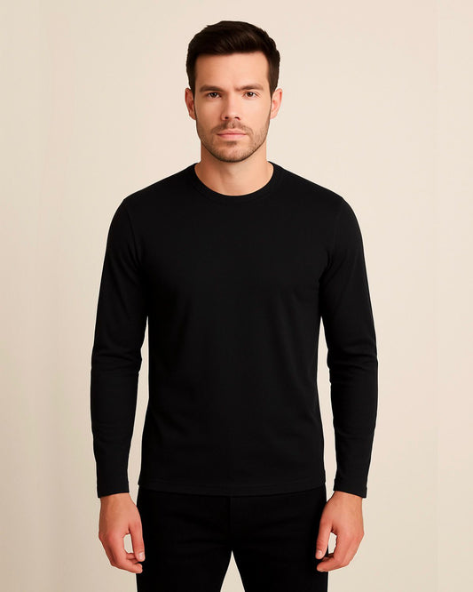 2H Black Round-Neck Long Sleeve Slim Fit Sweater