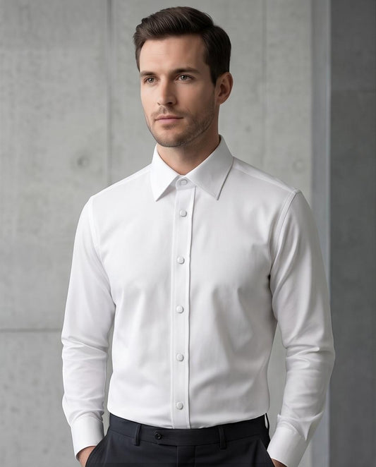 2H Snap White Shirt Embossed Full Lycra Regular Fit