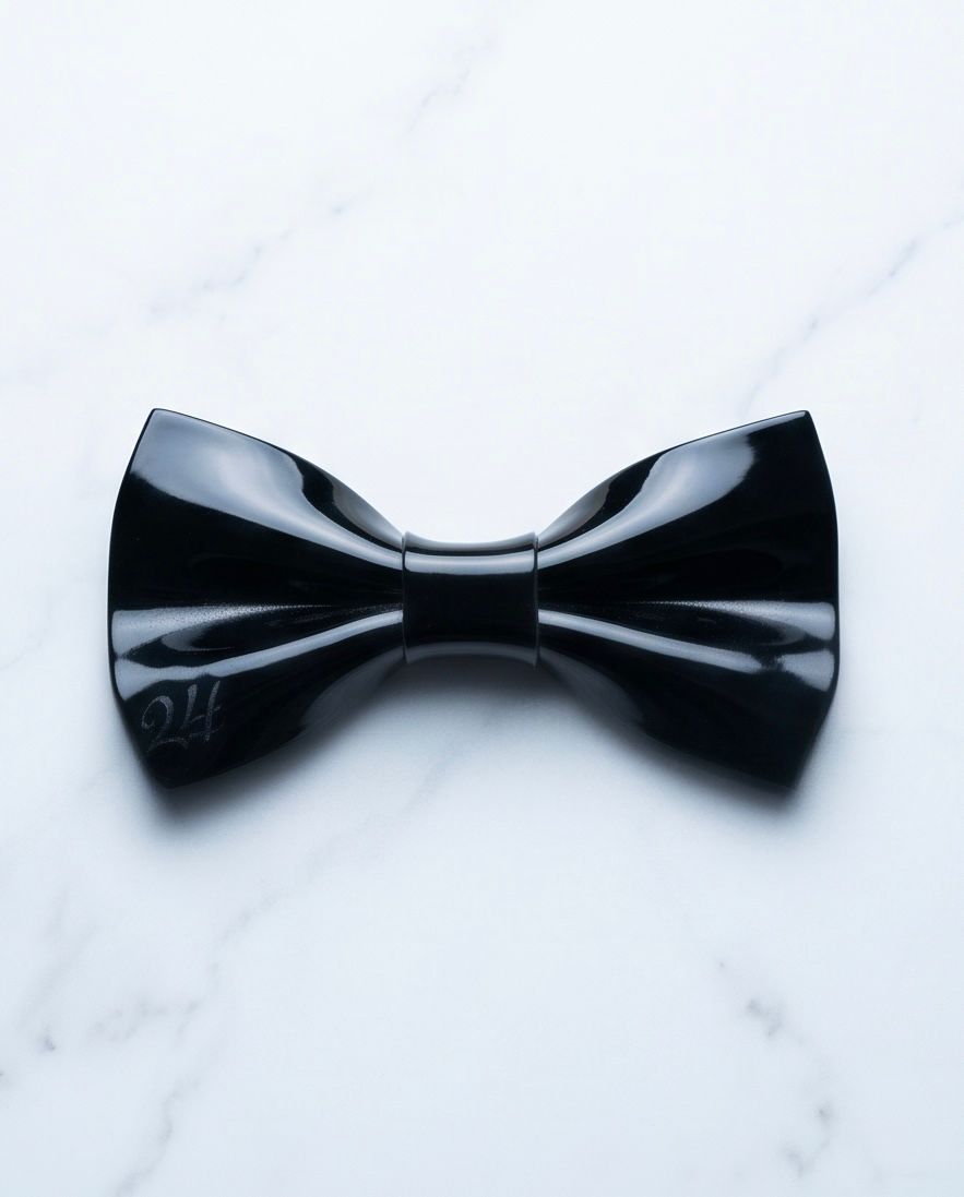 2H Shiny Black Leather Bow Tie