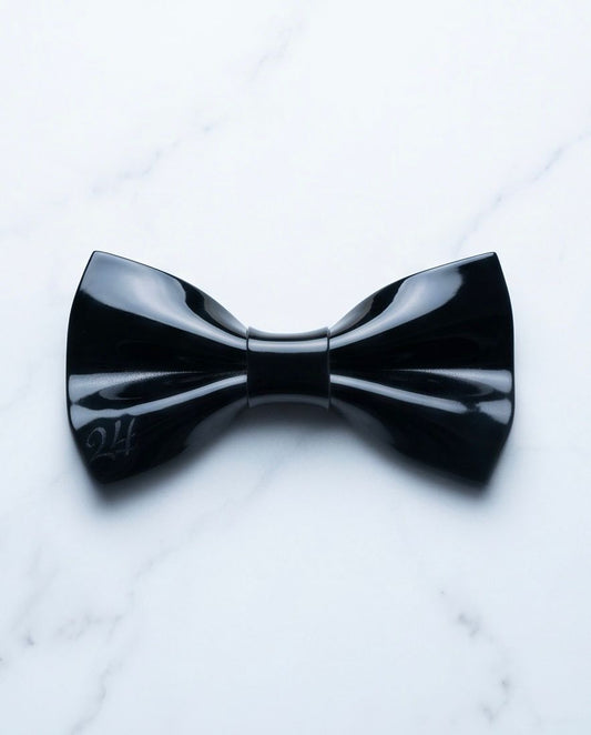 2H Shiny Black Leather Bow Tie