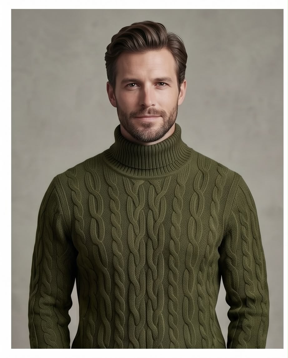2H #303 Green High Neck Knitted Sweater