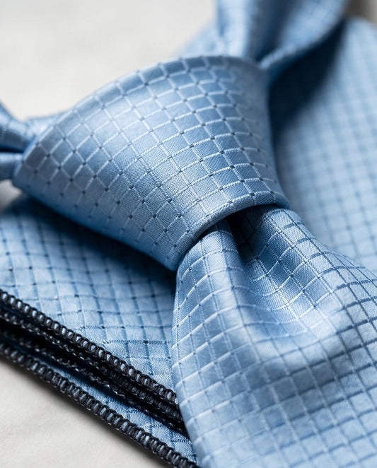 2H Light Blue Necktie With Foulard
