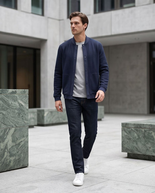2H #2366 Navy Embossed Casual Jacket