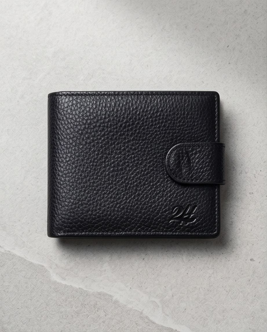 2H #1067 Embossed Black Genuine Leather Wallet