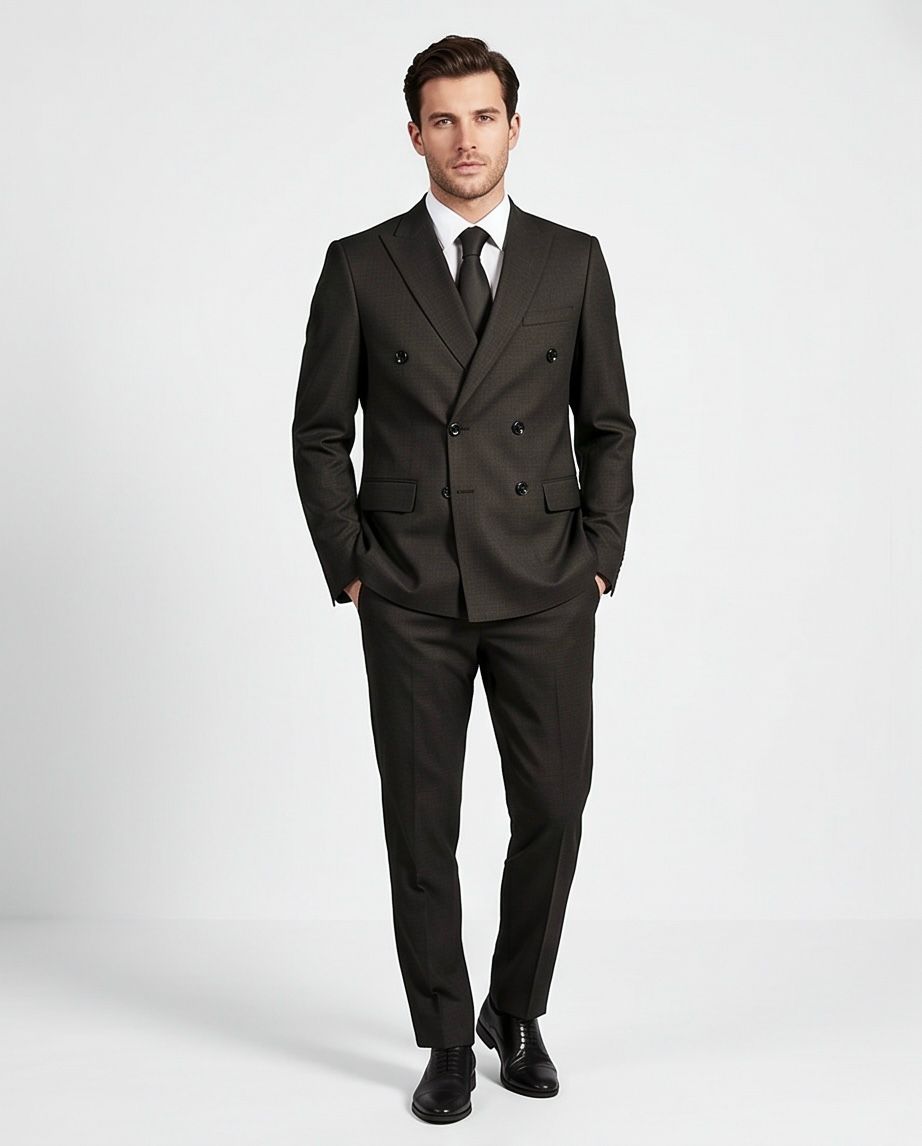 2H #119-02 Black Gray Double Breast Suit
