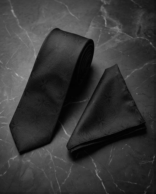 2H Black Necktie With Foulard