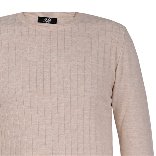SALE! 2H Beige Small Squareds  Knitted Round Neck Sweater