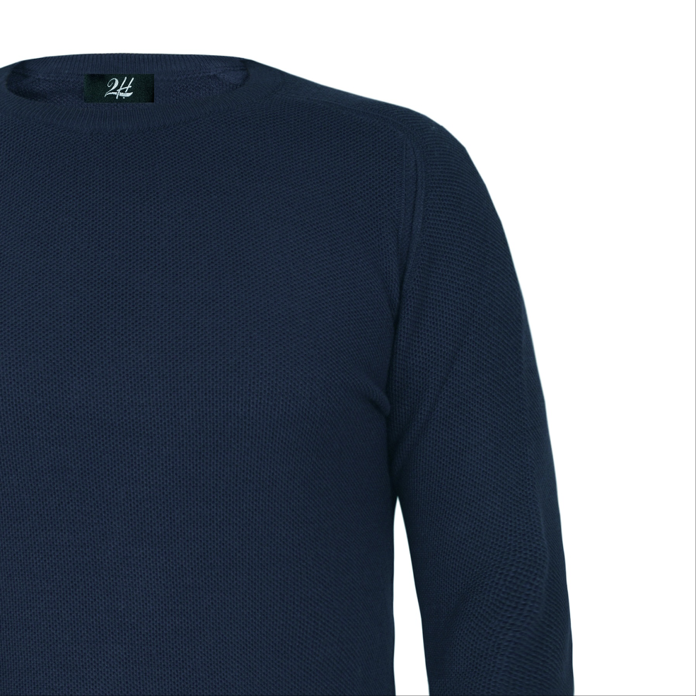 2H Navy Knitted Round Neck Sweater