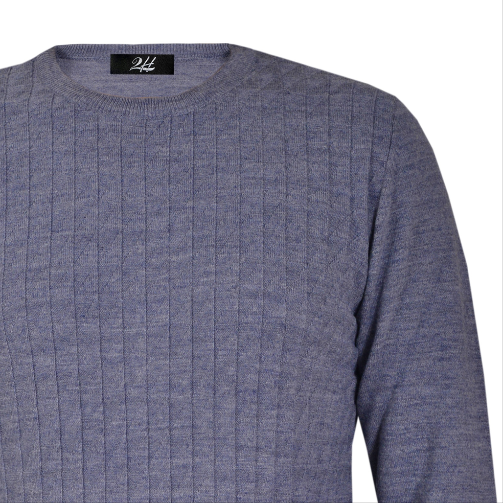 2H Blue Small Squareds  Knitted Round Neck Sweater