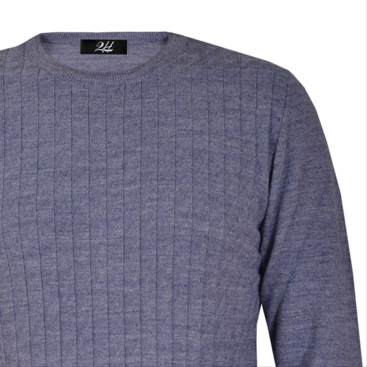 SALE! 2H Blue Small Squareds  Knitted Round Neck Sweater