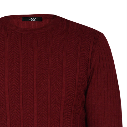 SALE! 2H Brick Red Braided Striped Knitted Round Neck Sweater