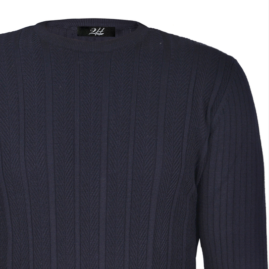 SALE! 2H navy Braided Striped Knitted Round Neck Sweater