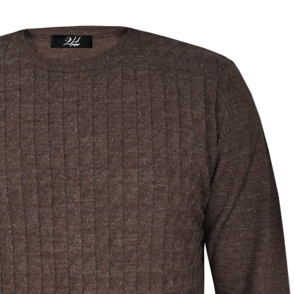 2H Brown Small Squareds  Knitted Round Neck Sweater