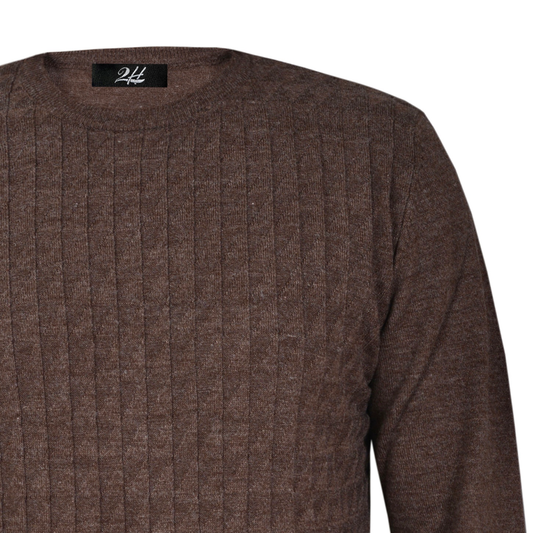 SALE! 2H Brown Small Squareds  Knitted Round Neck Sweater