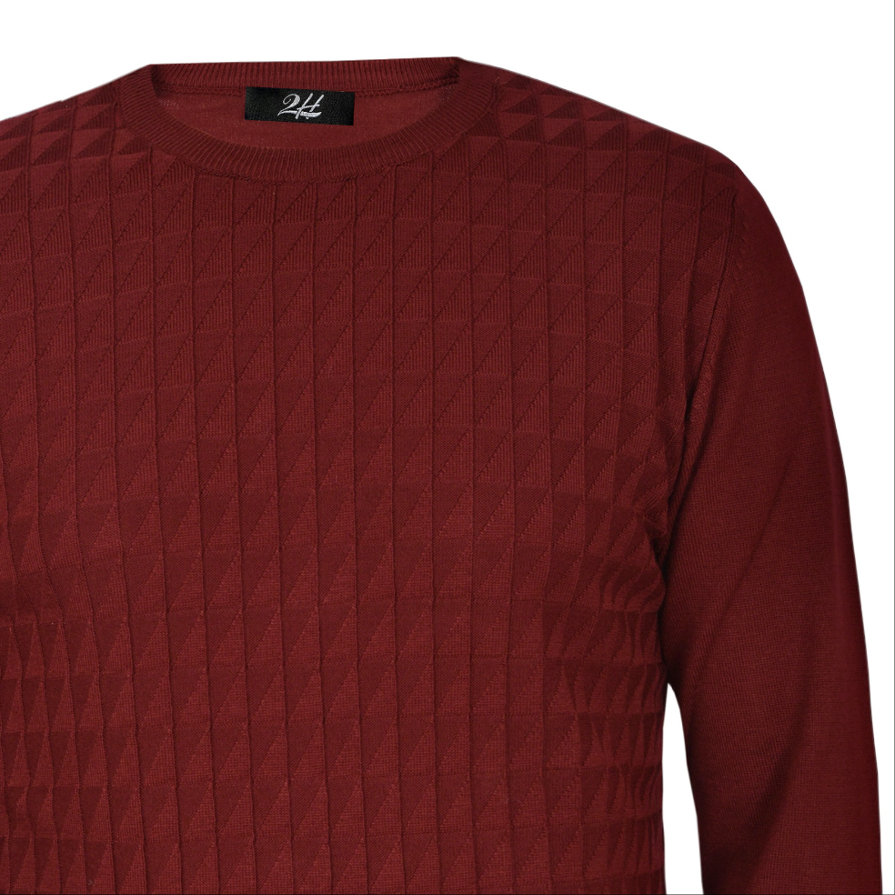 2H Brick Red Small Squareds  Knitted Round Neck Sweater