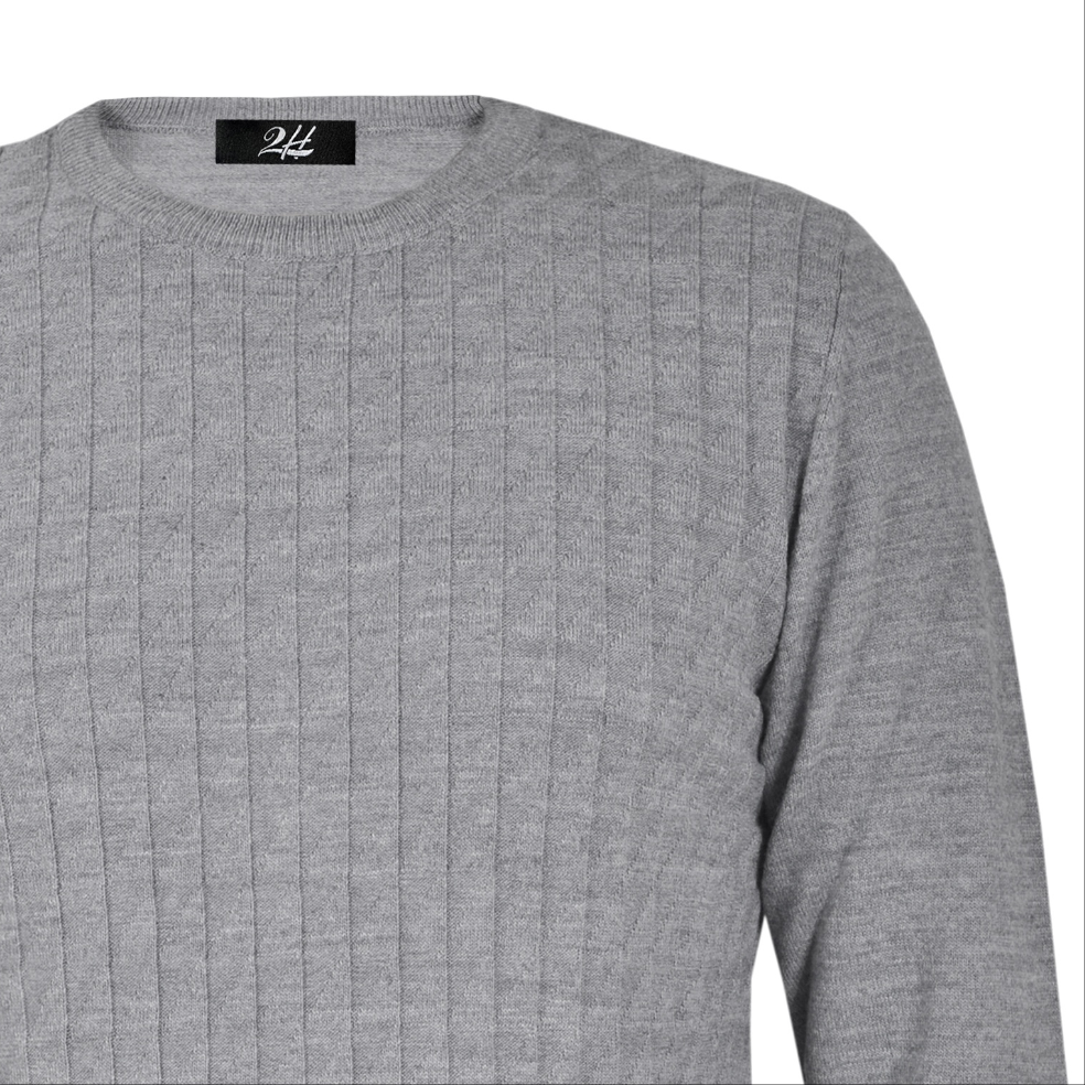 2H Grey Small Squareds  Knitted Round Neck Sweater