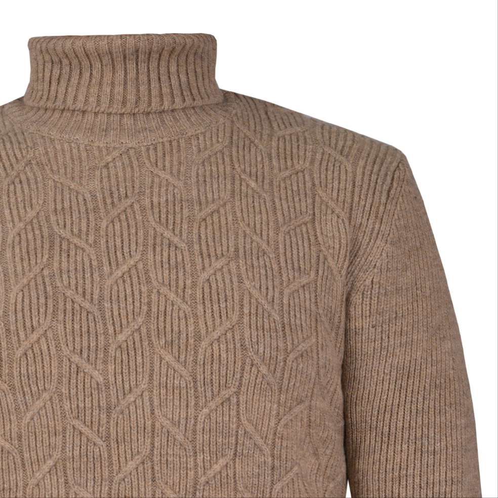 2H Beige Braided  Turtle Neck Sweater