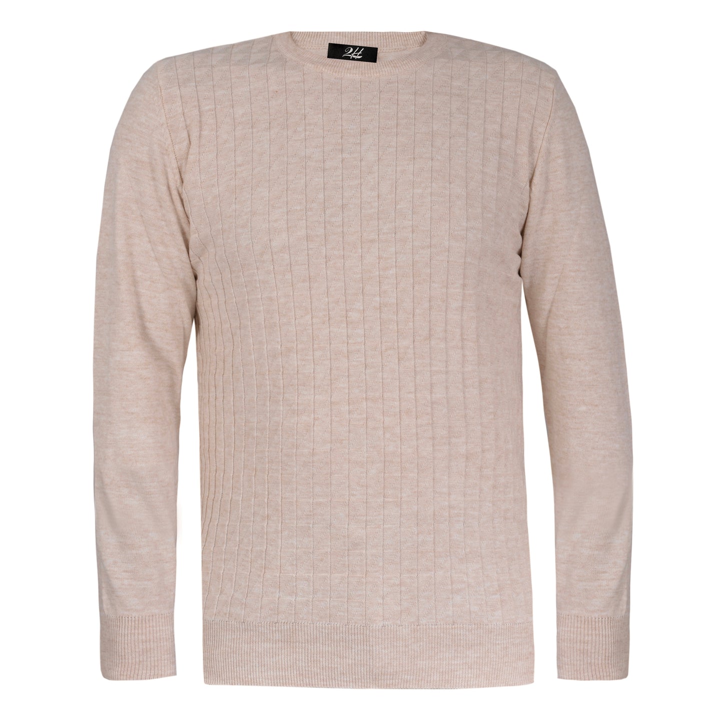 2H Beige Small Squareds  Knitted Round Neck Sweater