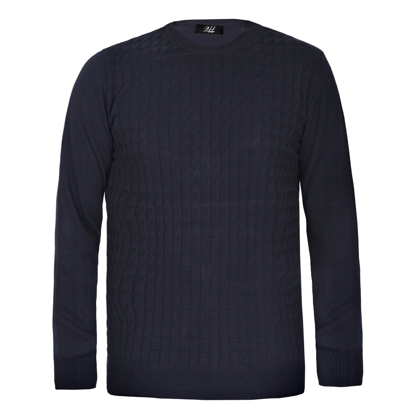 SALE! 2H Navy Small Squareds  Knitted Round Neck Sweater