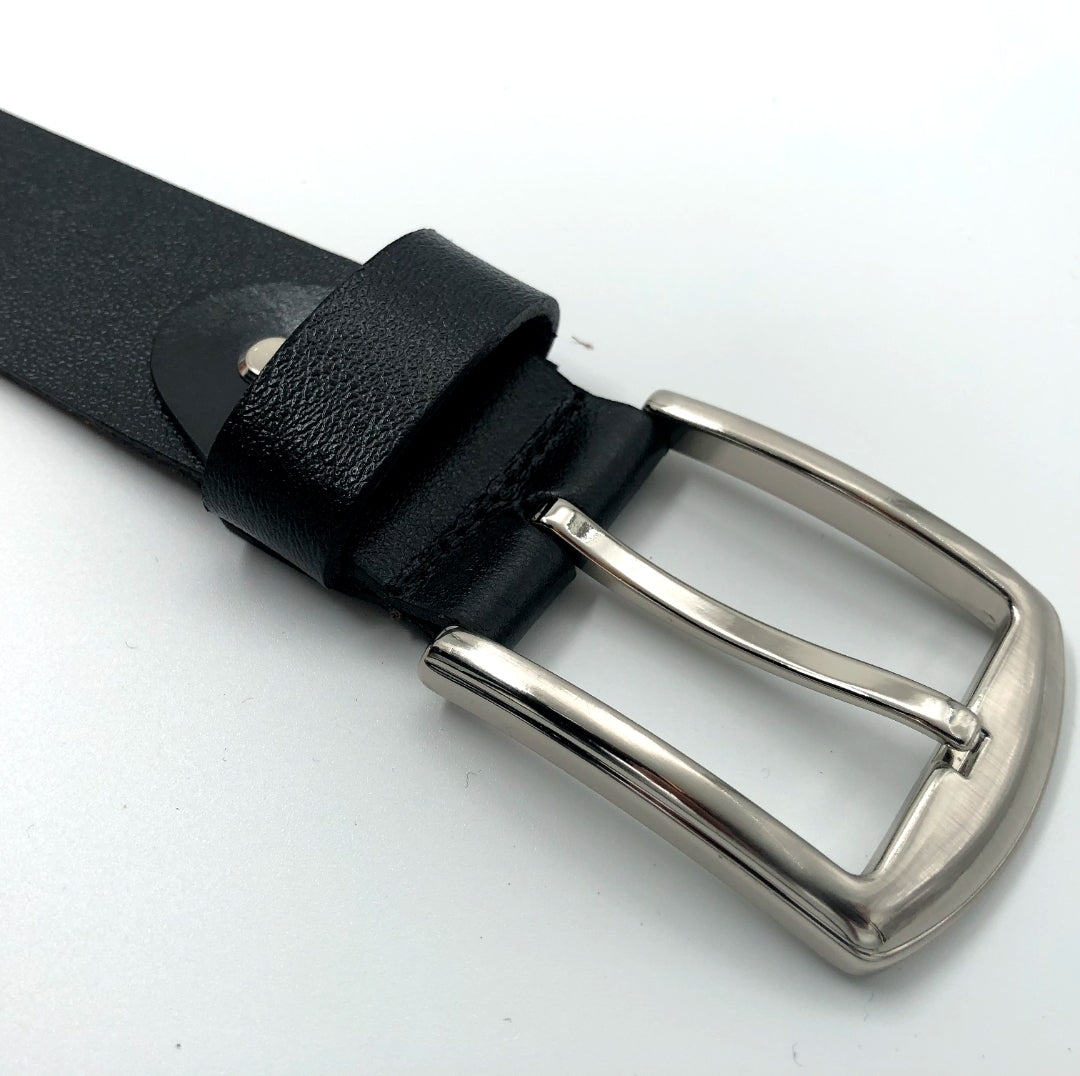2H Black Genuine Leather Casual Belt
