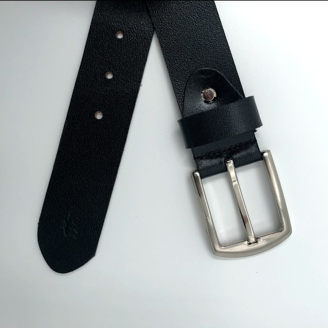 2H Black Genuine Leather Casual Belt