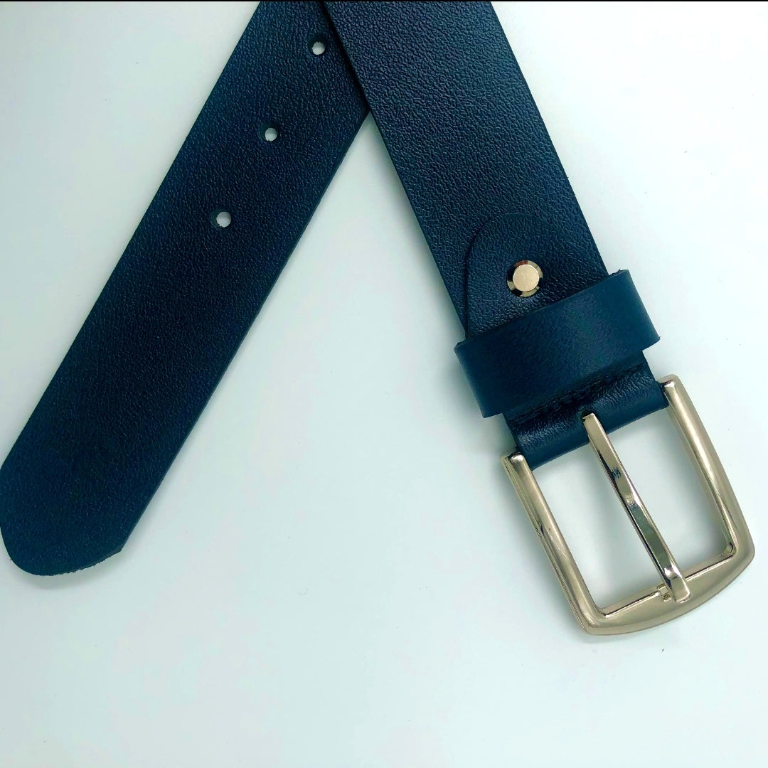 2H Navy Genuine Leather Casual Belt