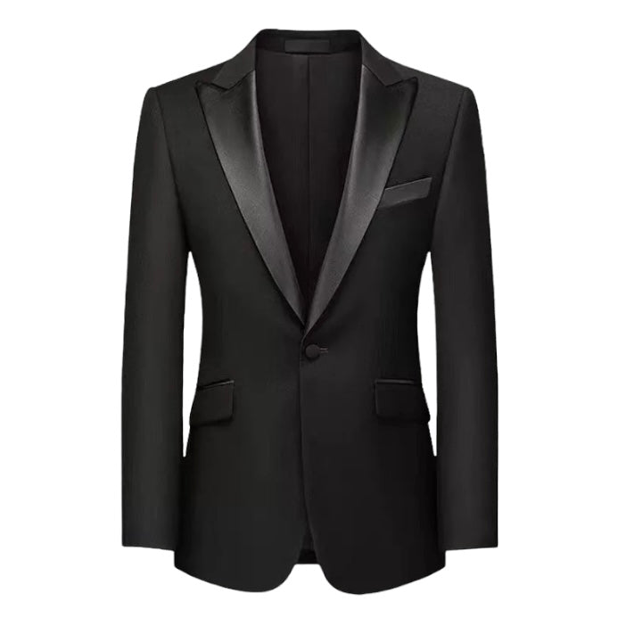 2H Peak Lapel Black Wedding Suit