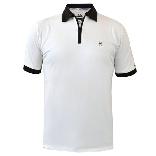 2H #77030 White Polo T-shirt With Navy Neck