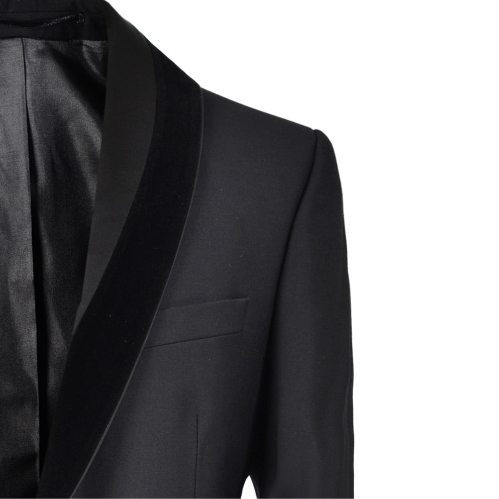 2H Black Wedding Suit Shawl Chamois Satin