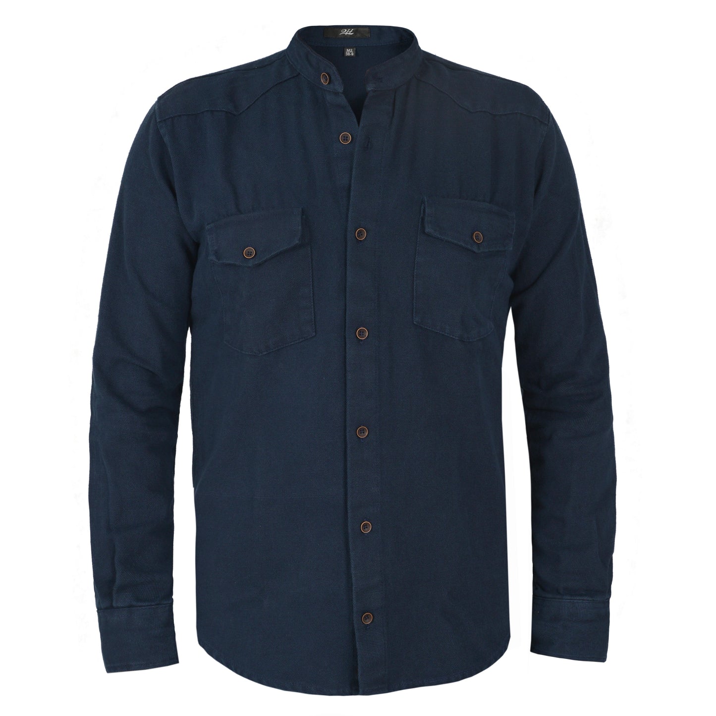 2H Navy Canvas Stand Up Collar Casual Shirt
