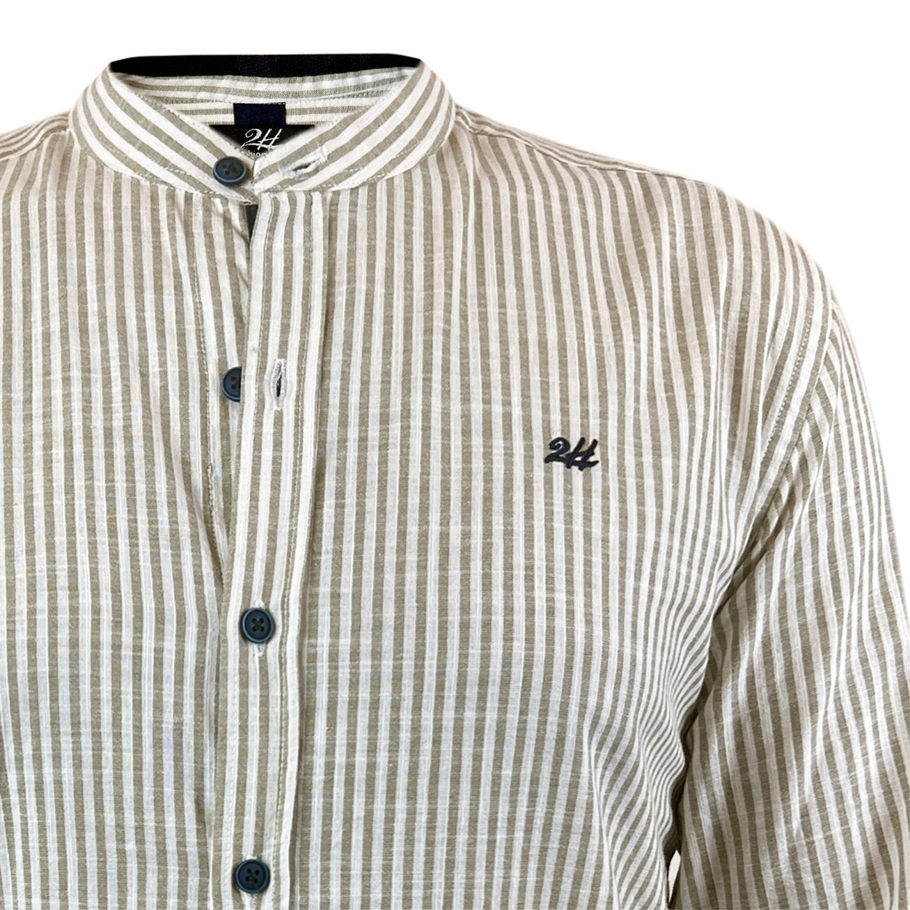 2H #1003 Olive Green Striped Linen Shirt