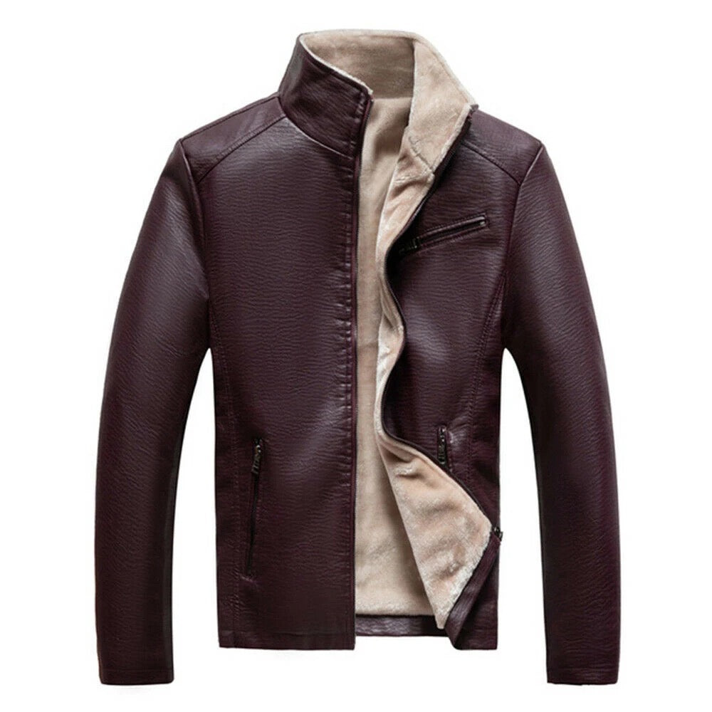 2H Brick Full Sleeve Leather Casual Jacket With Fur