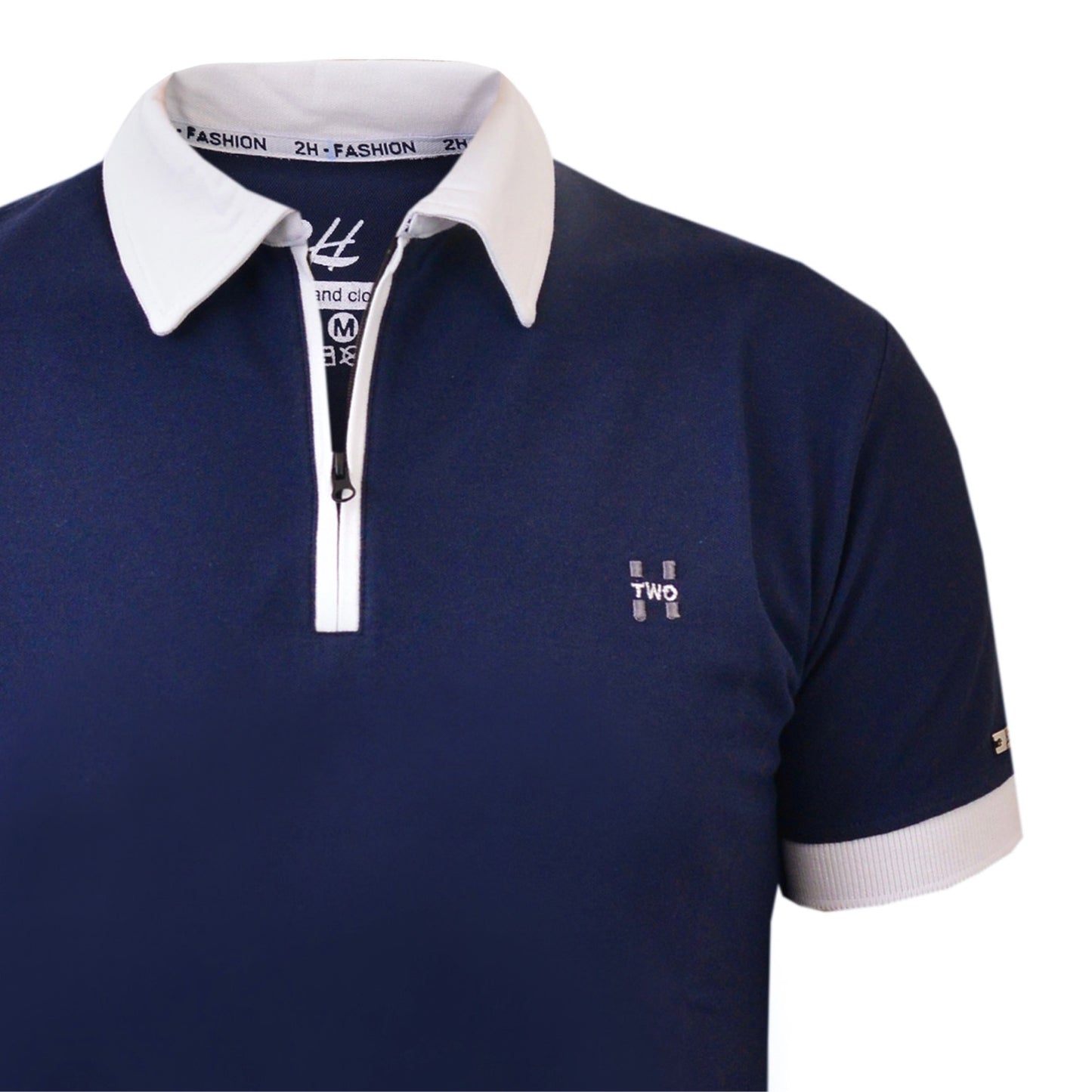 2H #77030 Navy Polo T-shirt With White Neck