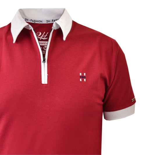 SALE! 2H #77030 Brick Polo T-shirt With White Neck