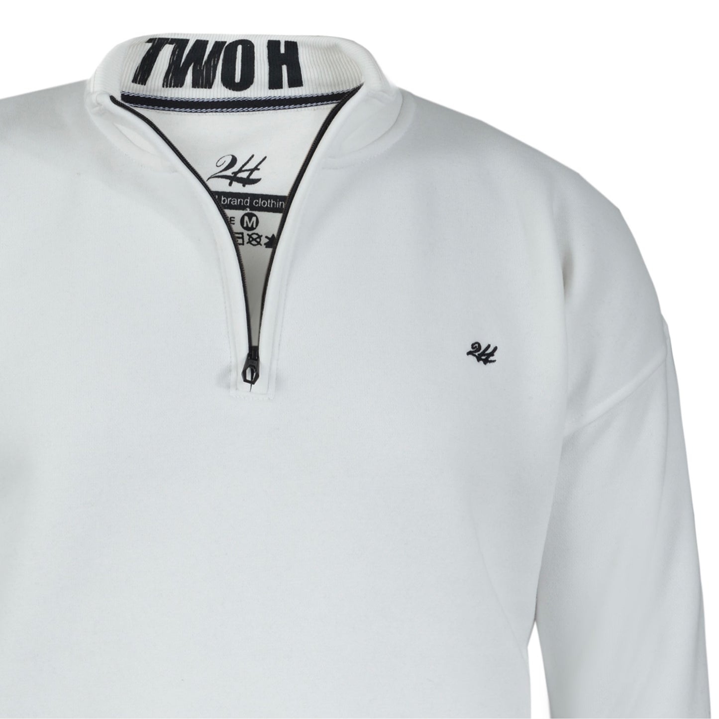 2H #6122 White Half Zipper Sweater With High Neck