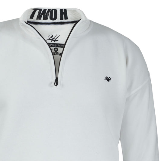 SALE! 2H #6122 White Half Zipper Sweater With High Neck