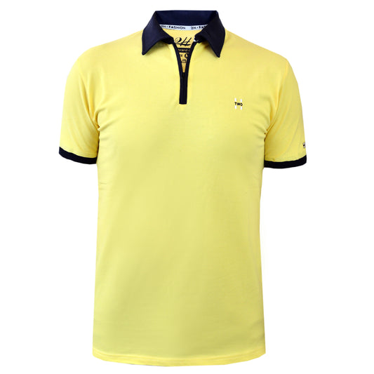2H #77030 Yellow Polo T-shirt With Navy Neck