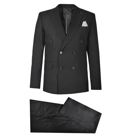 2H Black Peaked Lapel Double breasted Suit