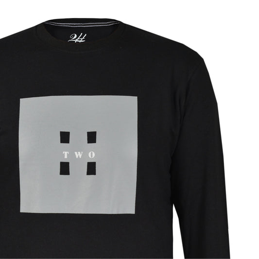 SALE! 2H #5503 Black Printed Round Neck Sweater
