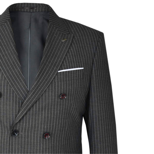 2H Dark gray striped Peaked Lapel Two Bottons Suit 2 Pieces