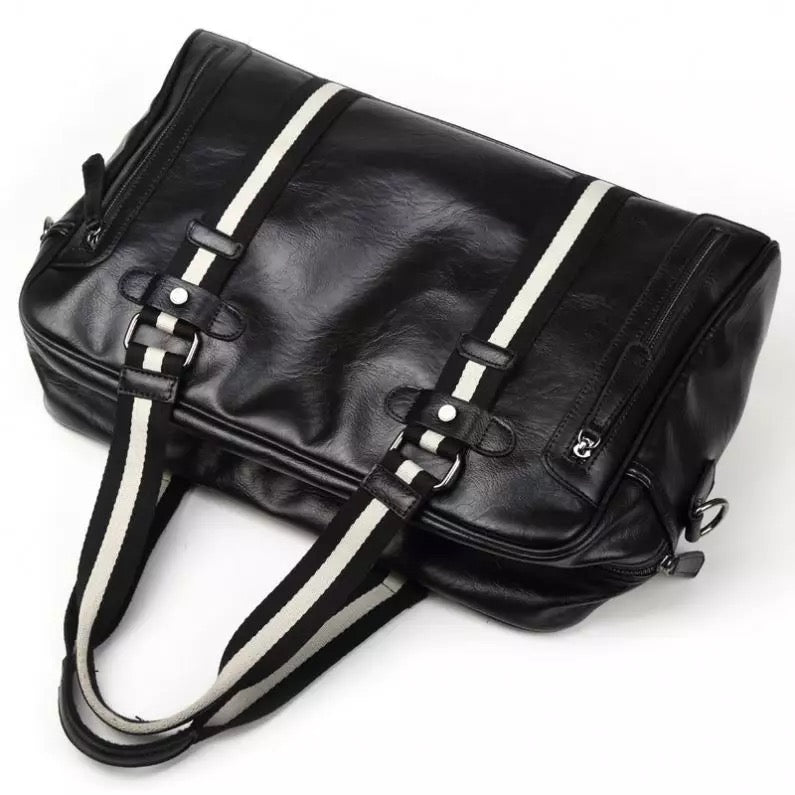 2H Black Pu Leather Travel Duffle Bag A
